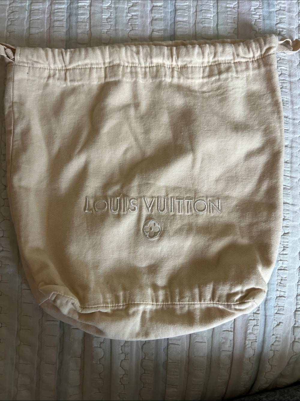 Louis Vuitton Cream Drawstring Dust Pouch with Embroidered Logo